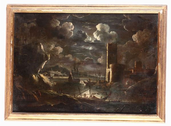Giovanni Grevenbroeck detto il Solfarolo - Giovanni Grevenbroeck detto il Solfarolo (? 1650 - Milano 1699) e imitatore di Marina al chiaro di luna Scena di tempesta