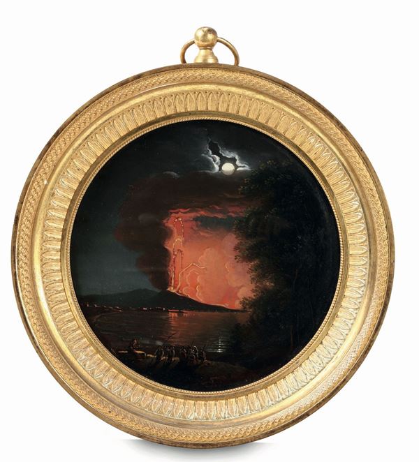 Miniatura raffigurante eruzione del Vesuvio, XIX secolo