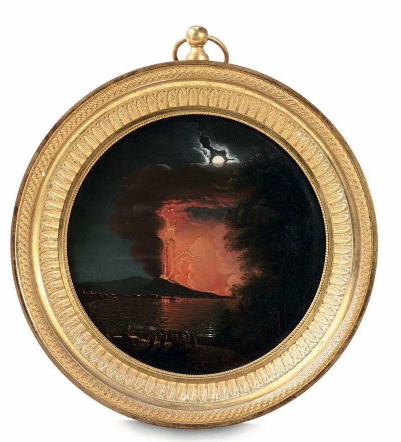 Miniatura raffigurante eruzione del Vesuvio, XIX secolo  - Asta Antiquariato - Cambi Casa d'Aste
