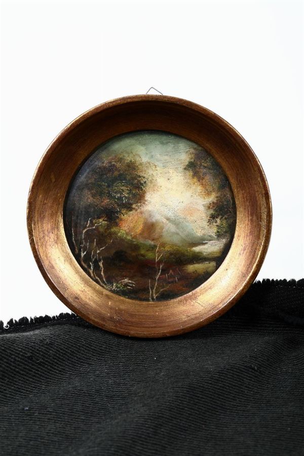 Piccolo paesaggio ad olio su tavoletta, XIX-XX secolo