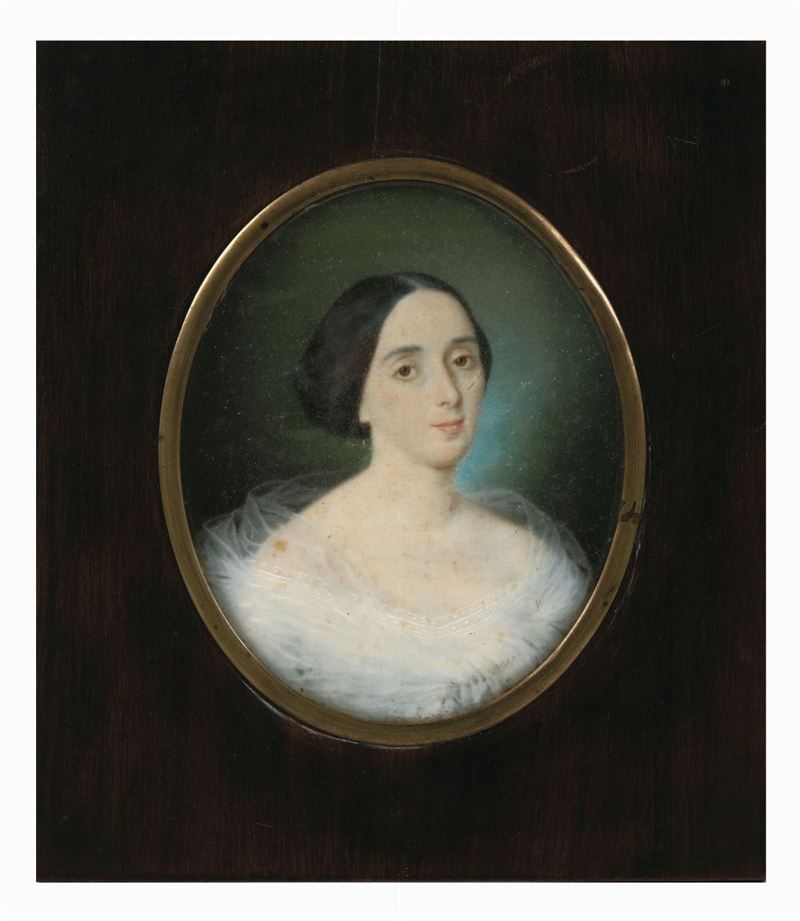 Miniatura raffigurante fanciulla con velo bianco, XIX secolo  - Asta Antiquariato - Cambi Casa d'Aste