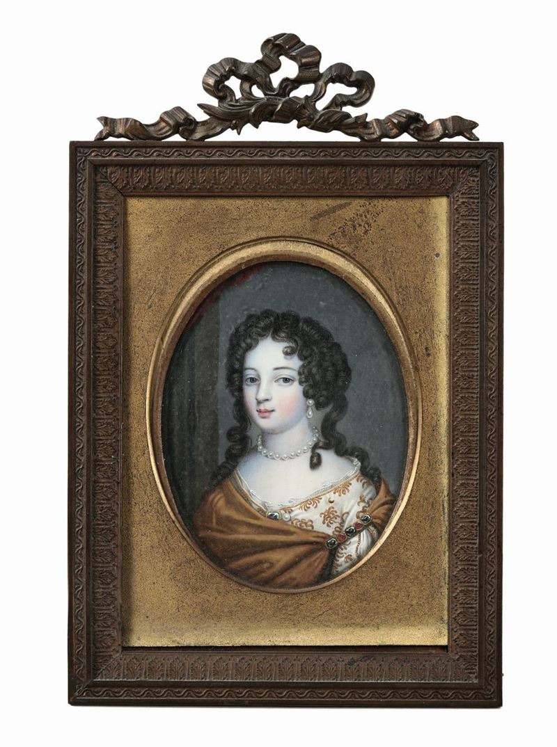 Miniatura raffigrante fanciulla con drappo dorato, XVIII-XIX secolo  - Auction Fine Art - Cambi Casa d'Aste