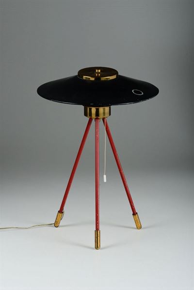 Lampada da Tavolo con Struttura in Ottone e Ottone Laccato.