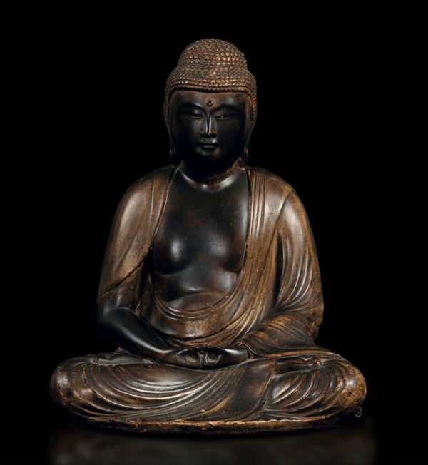 Figura di Buddha Amitayus in gesso parzialmente dorata, Giappone, XX secolo