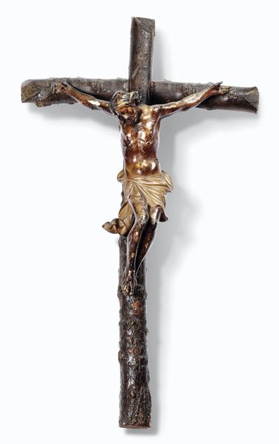 Crocifissione. Corpus Christi in Cartapesta Policroma e Croce in Legno. Arte Barocca Dell'italia ...