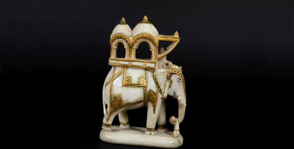 A marble and gold elephant, India, 1800s