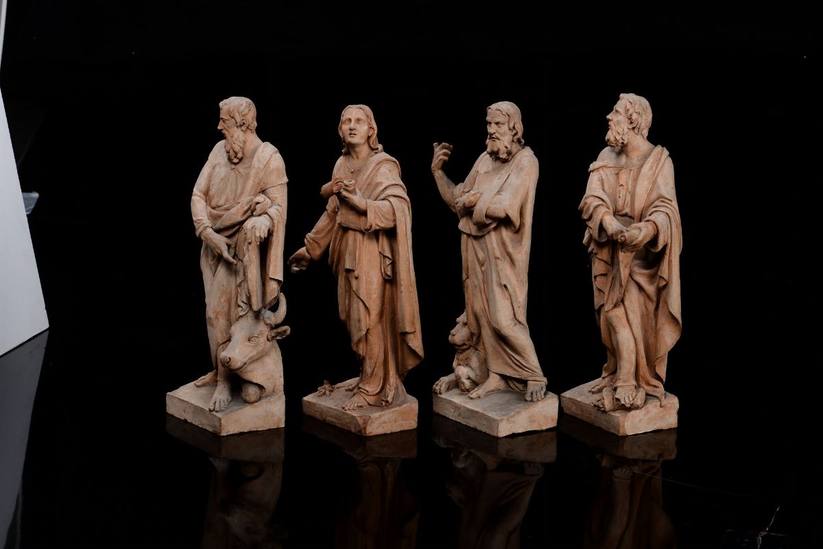Gruppo di Bozzetti in Terracotta Raffiguranti i Quattro Evangelisti, Firmati Alfonso Balzico (cav...