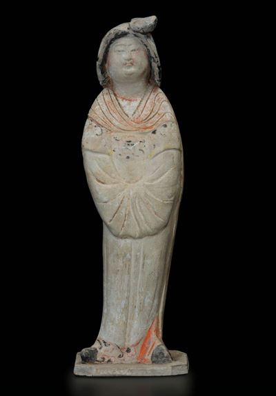 Figura di Fat Lady in Terracotta con Tracce di Policromia, Cina, Dinastia Tang (618-906)