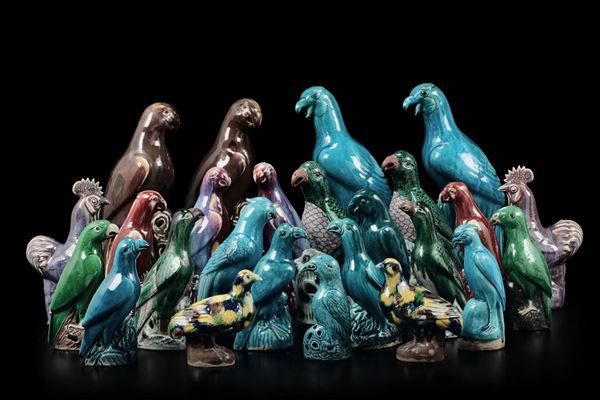 25 porcelain birds, China, Qing Dynasty, 16-1800s