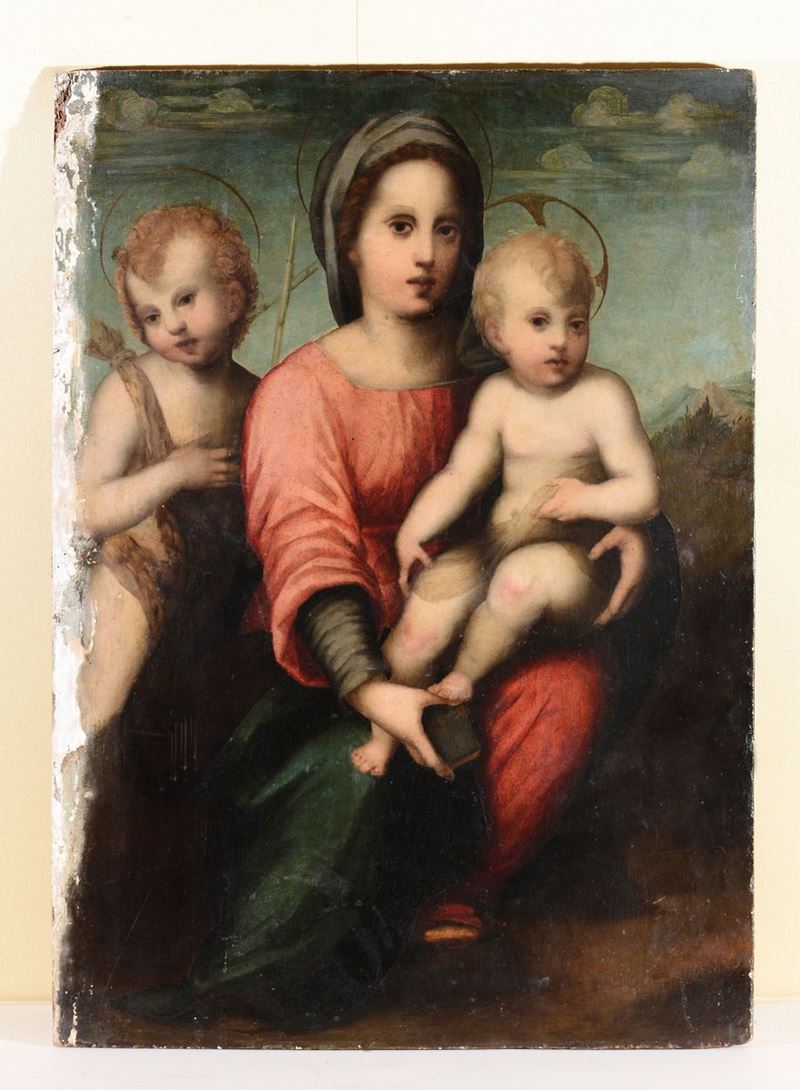 Domenico Puligo (Firenze 1492 - 1527) attribuito a Madonna con Bambino e San Giovannino  - Asta Fine Art - Cambi Casa d'Aste