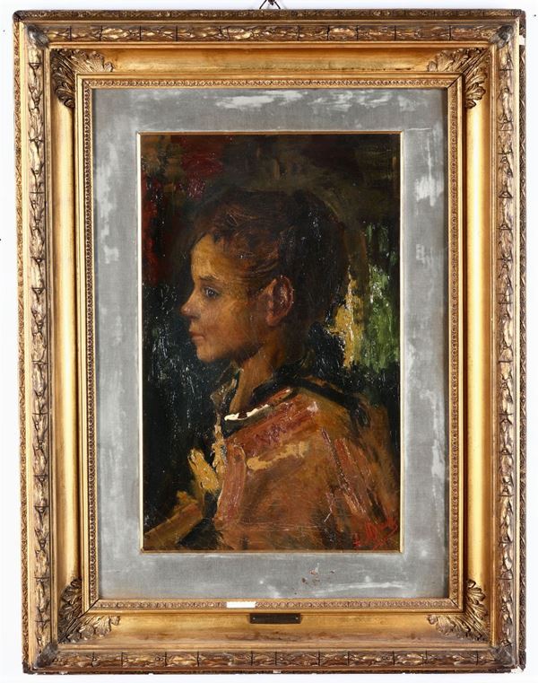Pittore del XIX-XX secolo Fanciullo di profilo