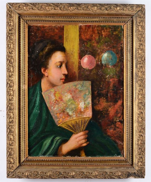 Pittore del XIX-XX secolo Donna con ventaglio