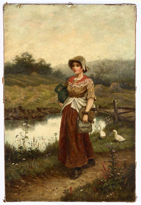 Pittore del XIX-XX secolo Giovane pastorella