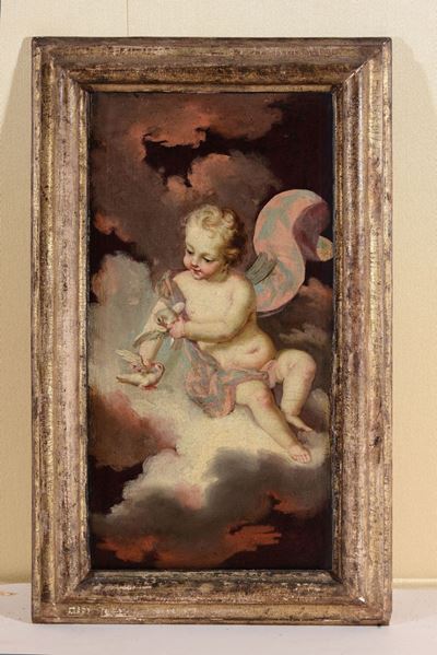 Scuola del XVIII-XIX Secoloputto con Cesto di Fiori e Putto con Colombe
