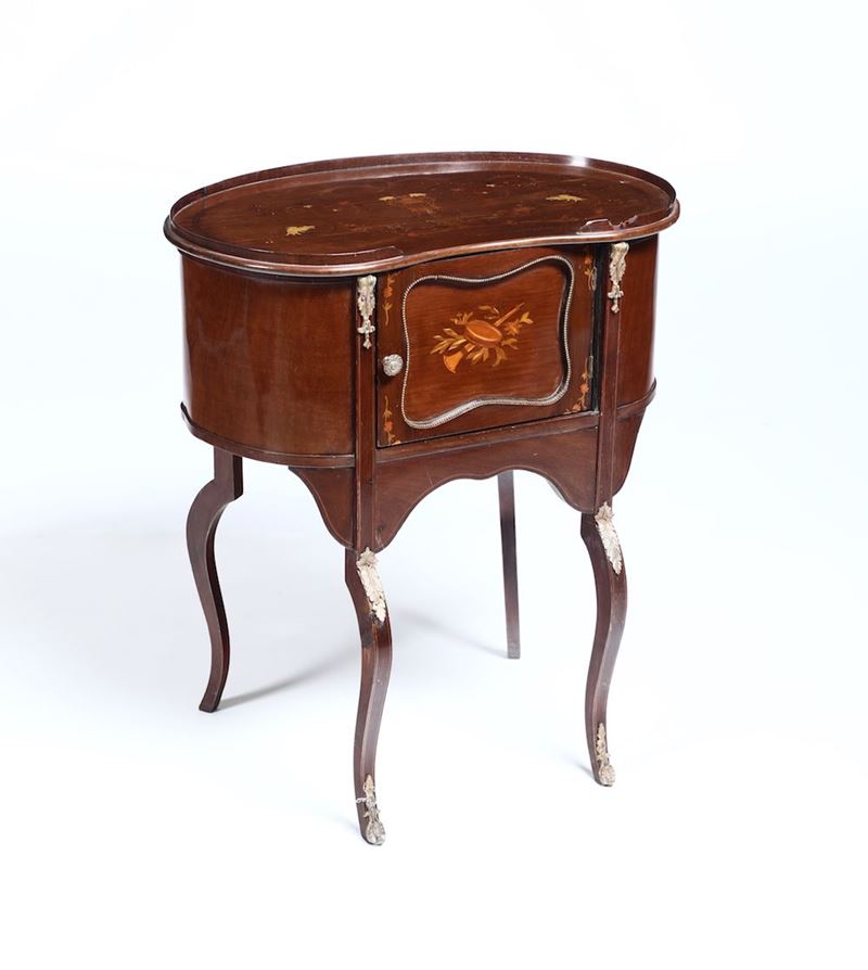 Comodino in stile impiallacciato ed intarsiato, XIX-XX secolo  - Auction Furniture - Cambi Casa d'Aste