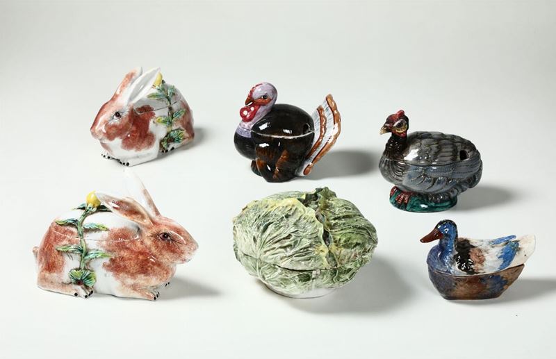 Lotto di zuppiere in porcellana a foggia di animali e verdura  - Auction Ceramics and Antiquities - Cambi Casa d'Aste