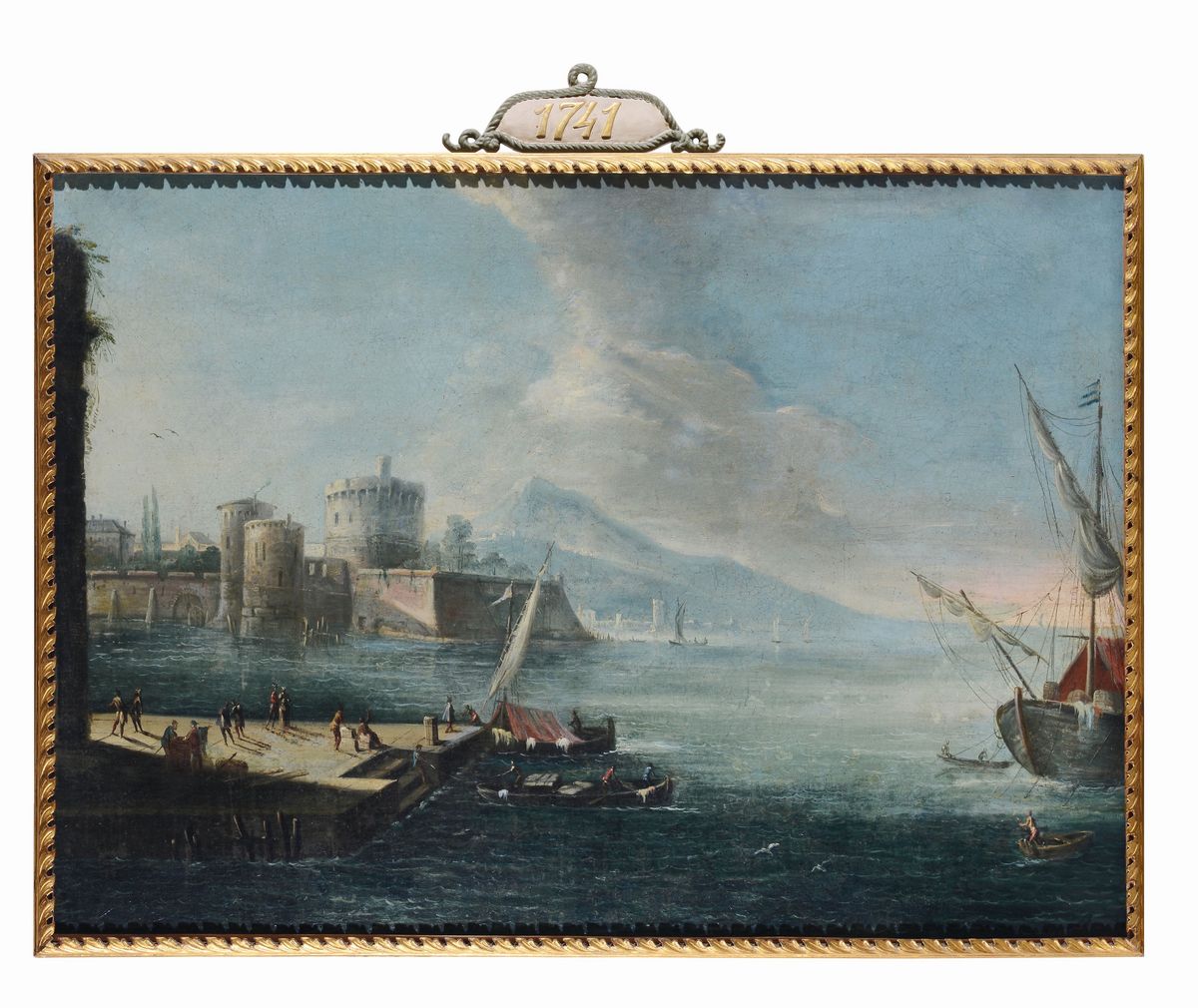 Scuola del XVII Secoloveduta Costiera con Castello Veduta Costiera con Vesuvio sullo Sfondo Paesa...