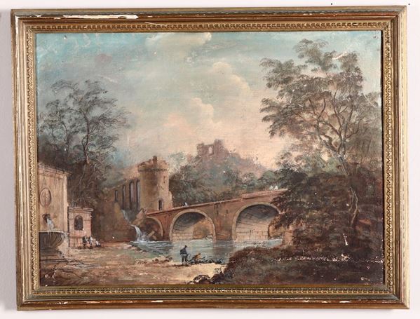 Scuola del XIX secolo Paesaggio con ponte