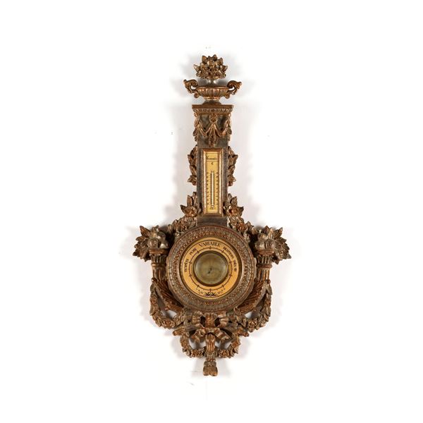 Barometro da parete in legno intagliato e dorato, Francia XIX secolo