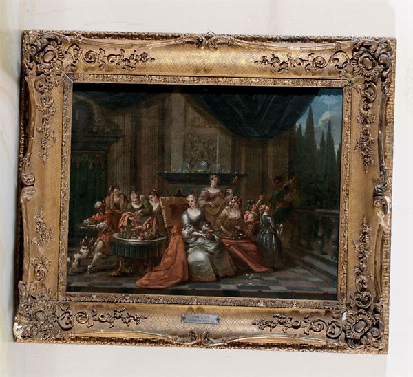Pittore attivo in Italia nel XVIII secolo Scena di interno con banchetto
