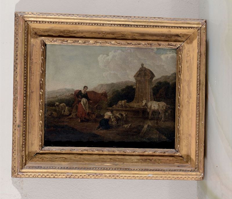 18th century school Paesaggio con buoi e fontana  - Auction Fine Art - Cambi Casa d'Aste