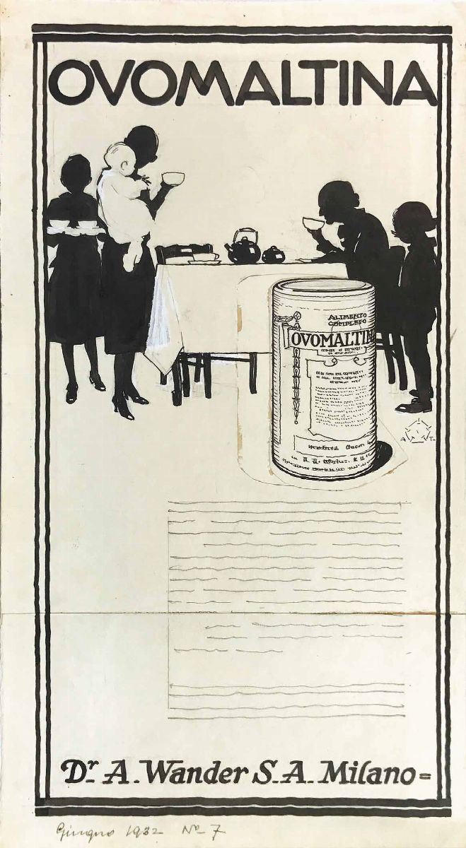 Aleardo Terzi (1870- 1943) Ovomaltina  - Asta I Maestri del Fumetto e dell'Illustrazione - Cambi Casa d'Aste