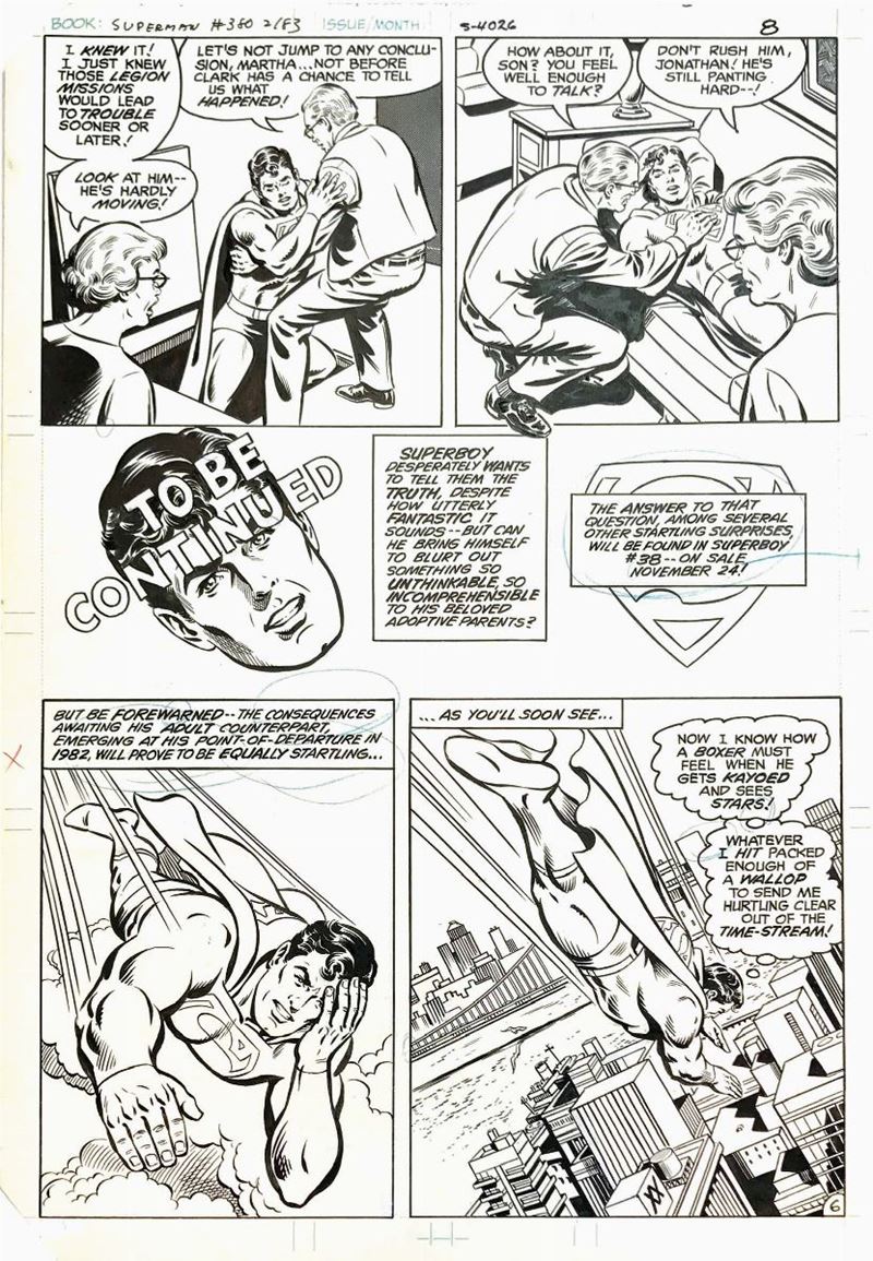 Curt Swan(1920-1996) – Dave Hunt(1923-2003) Superman plunging into the past  - Asta I Maestri del Fumetto e dell'Illustrazione - Cambi Casa d'Aste