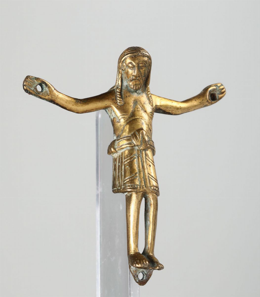 Corpus Christi Bronzo Fuso e Dorato e Cesellato Oreficeria Italiana Probabile Arte Tardo Romanica...