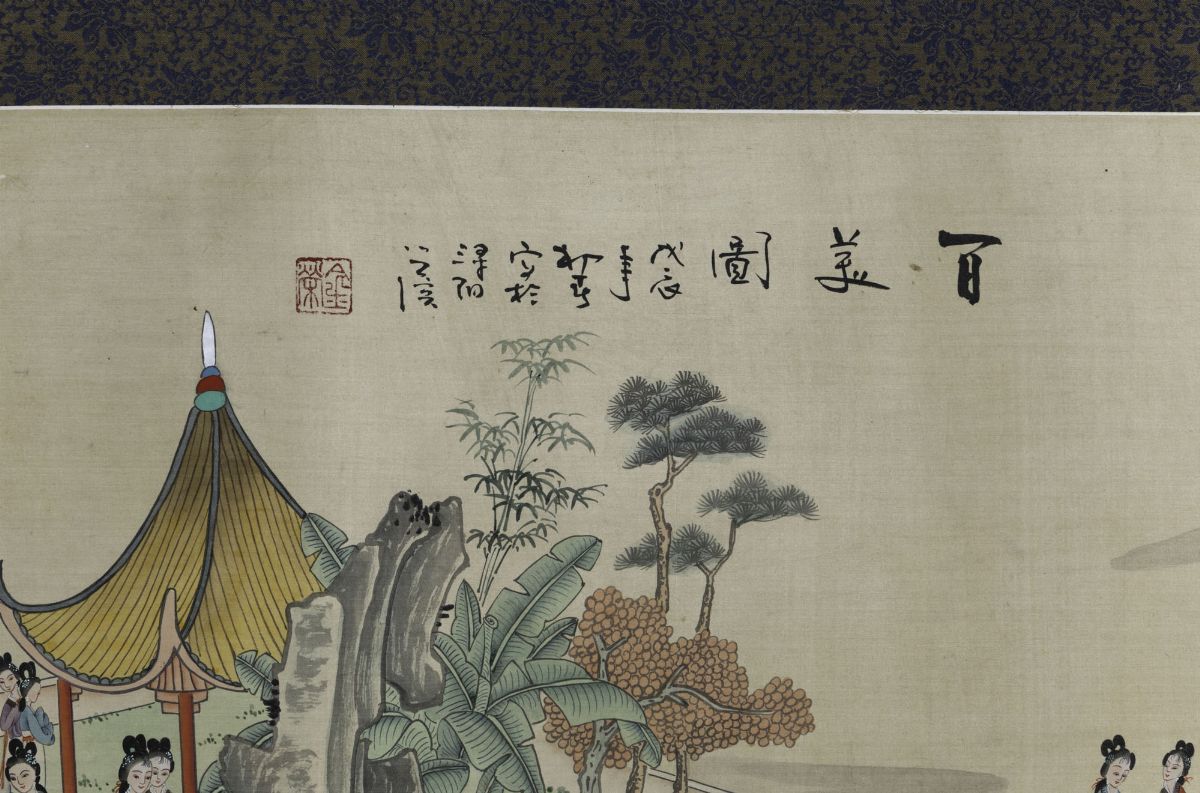 Coppia di Dipinti su Seta Raffiguranti Cortigiane con Iscrizioni, Cina, Inizio XX Secolo