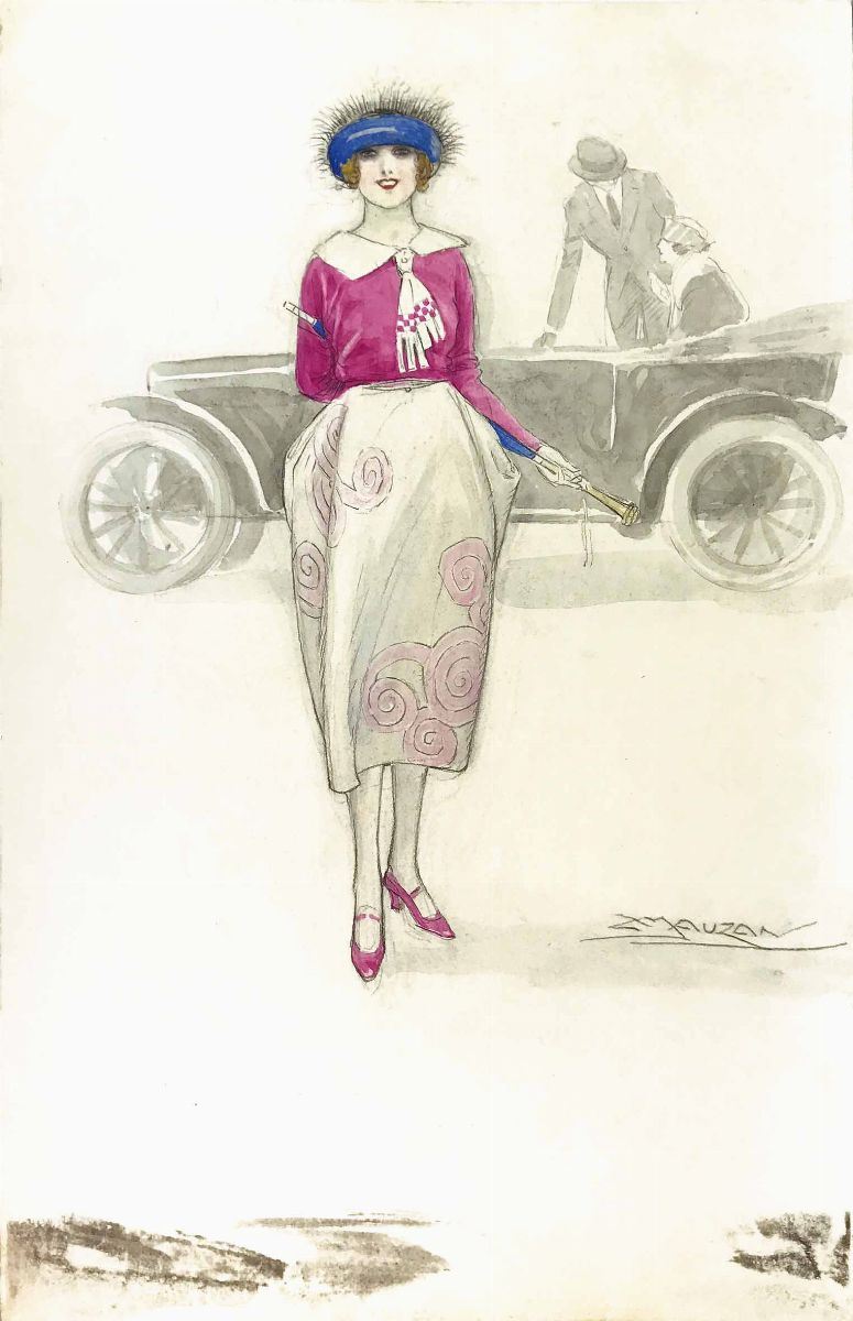 Achille Luciano Mauzan (1883 – 1952) In Automobile  - Asta I Maestri del Fumetto e dell'Illustrazione - Cambi Casa d'Aste