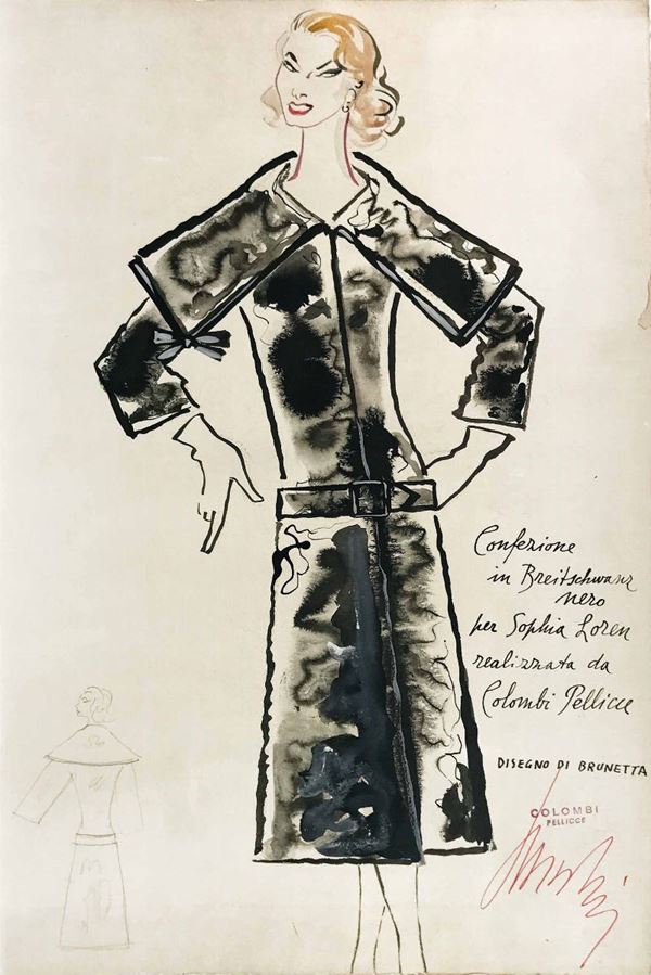 Bruna Moretti Brunetta (1904-1989) Confezione in breit schwarz per Sophia Loren realizzata da Colombi Pellicce