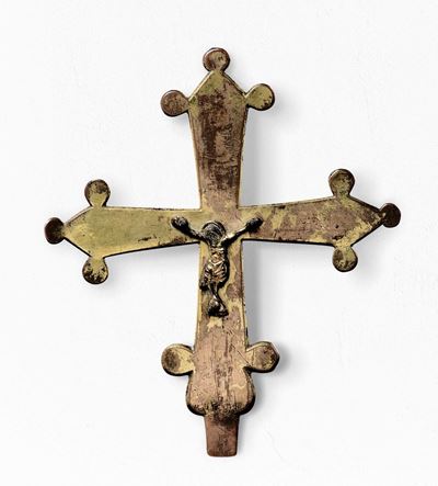 Croce Astile Rame Dorato Oreficeria Tardo Gotica Inizi XV Secolo.