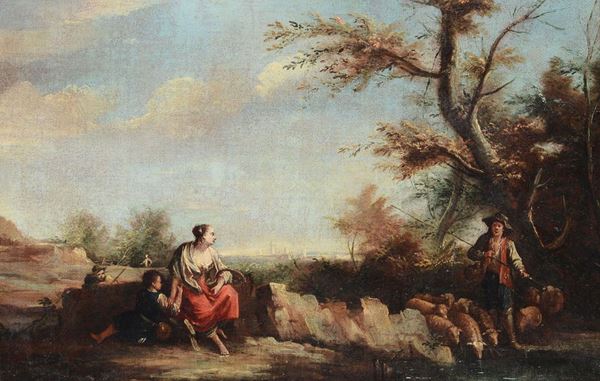 Giuseppe Zais (Forno di Canale 1709 - Treviso 1784), attribuito a Paesaggi con pastori alla fonte