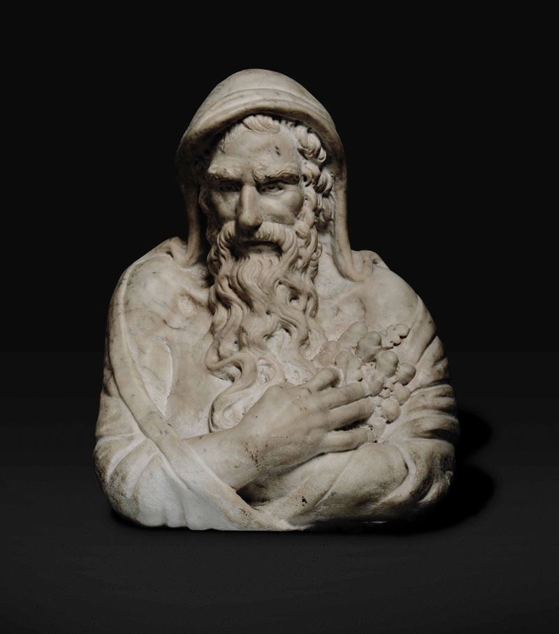 Inverno. Busto in marmo. Giovanni Maria Benzoni (Songavazzo 1809 - Roma 1873) attribuito a Roma, metà del XIX secolo  - Asta Scultura e Oggetti d'Arte - Cambi Casa d'Aste