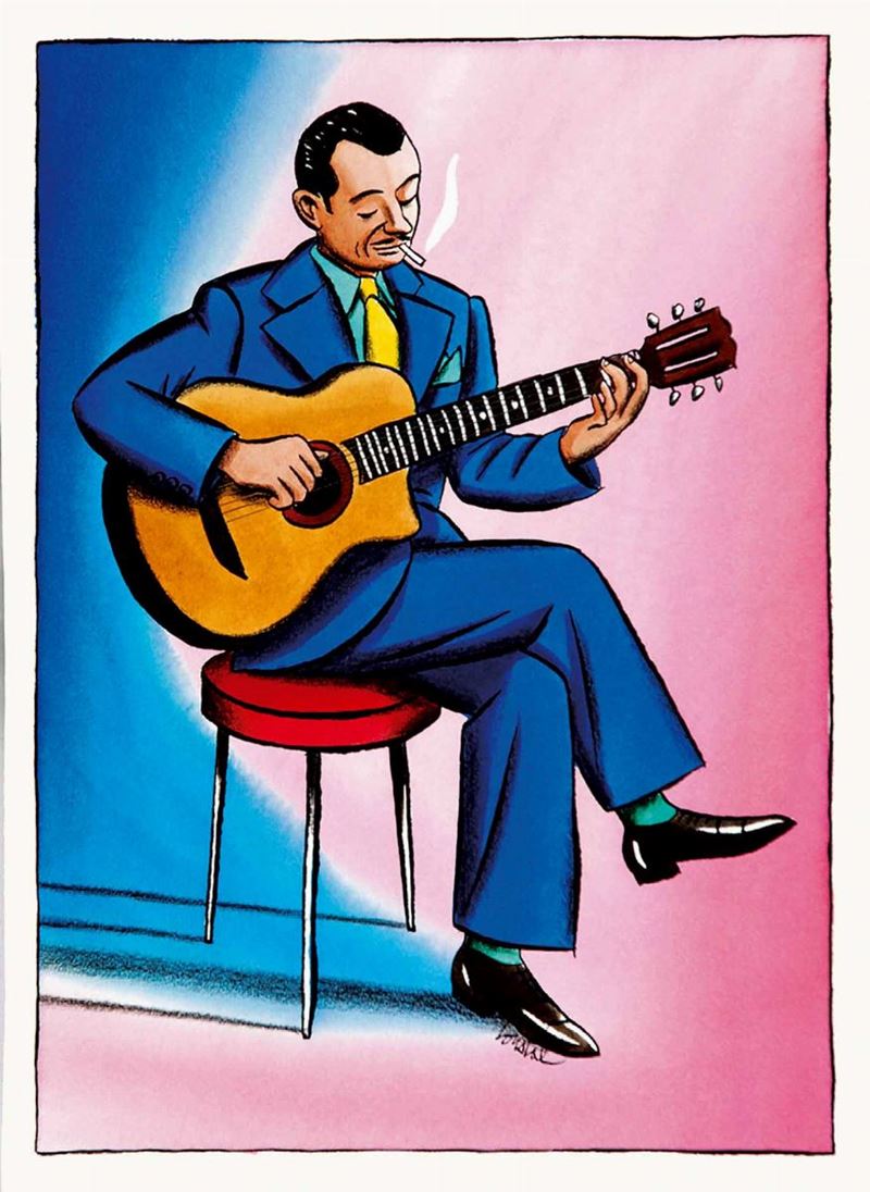 Jacques De Loustal (1956) Django Reinhardt  - Asta I Maestri del Fumetto e dell'Illustrazione - Cambi Casa d'Aste