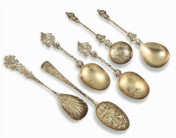 Three gilt silver spoons, London, 1900s