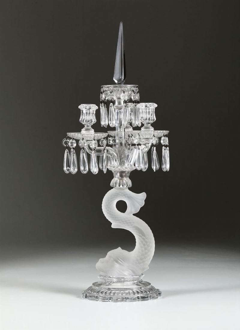 Candelabro a tre luci in cristallo Baccarat, XX secolo  - Auction Ceramics and Antiquities - Cambi Casa d'Aste