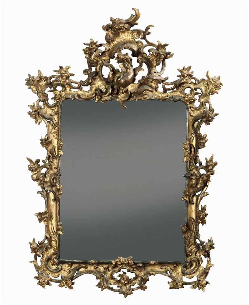 Specchiera in legno intagliato e dorato, XVIII secolo  - Auction Furnitures, Sculptures and Works of Art - Cambi Casa d'Aste