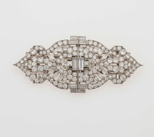 Diamond and platinum double clip-brooch