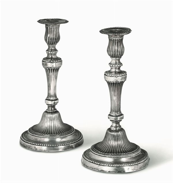 Two silver candle holders, Turin, late 1700s