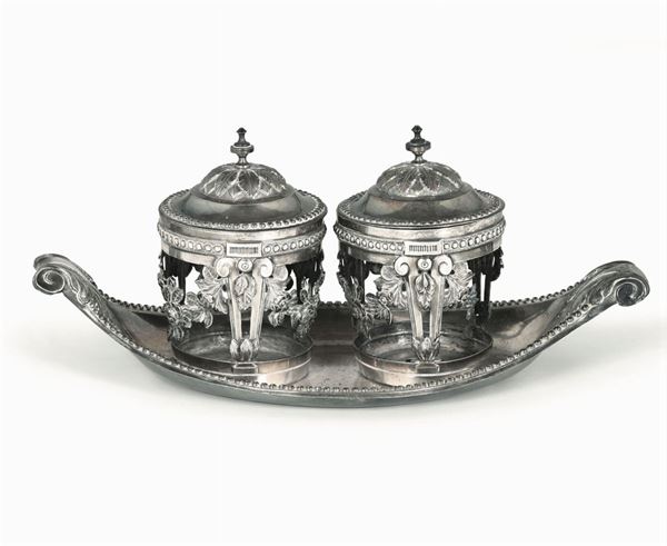 A silver tray and vases, Turin, late 1700s