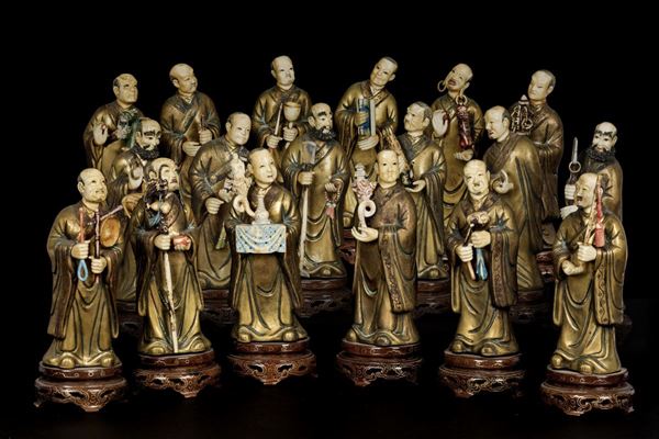 18 copper and ivory figures, China, early 1900s