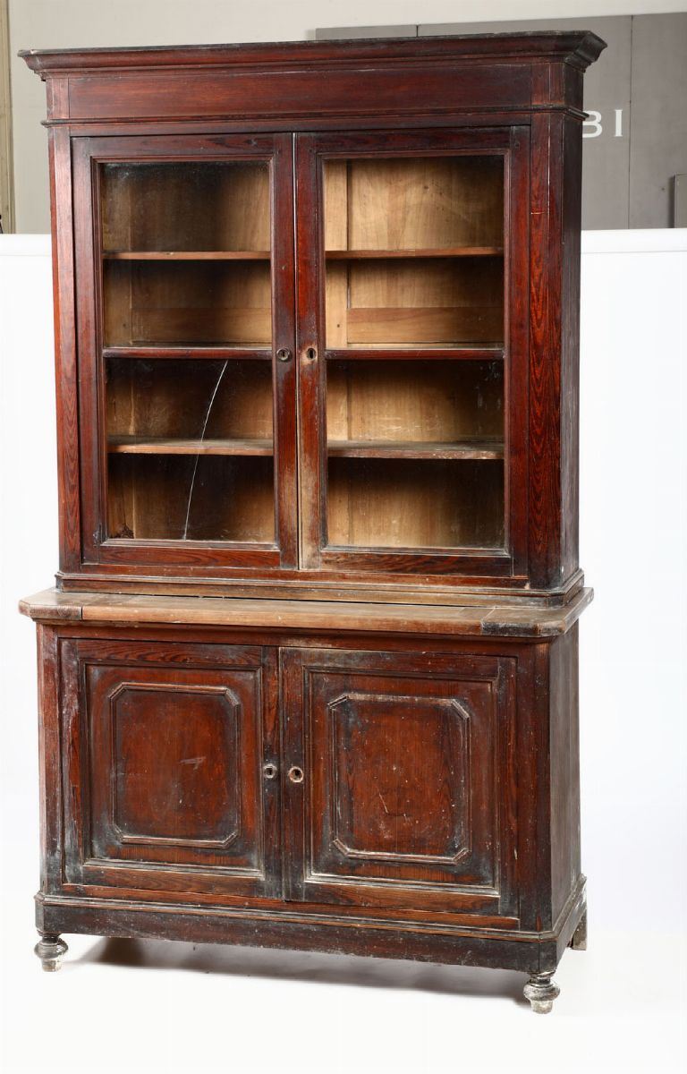 Credenza a due corpi in legno, XIX secolo  - Auction Furniture - Cambi Casa d'Aste