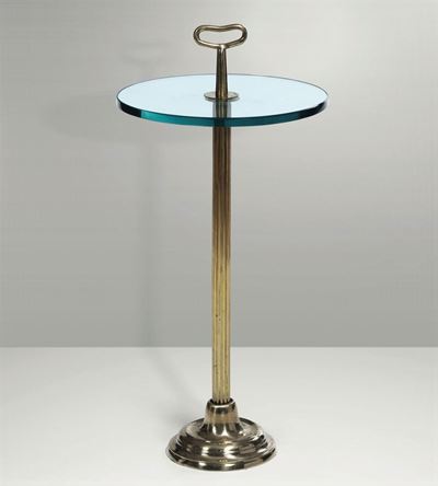 Tavolo Occasionale con Struttura in Ottone e Piano in Vetro.