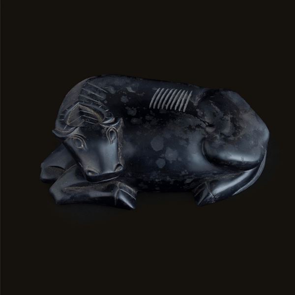 Scatola raffigurante bue in ceramica nera, Cina, Dinastia Qing, XIX secolo
