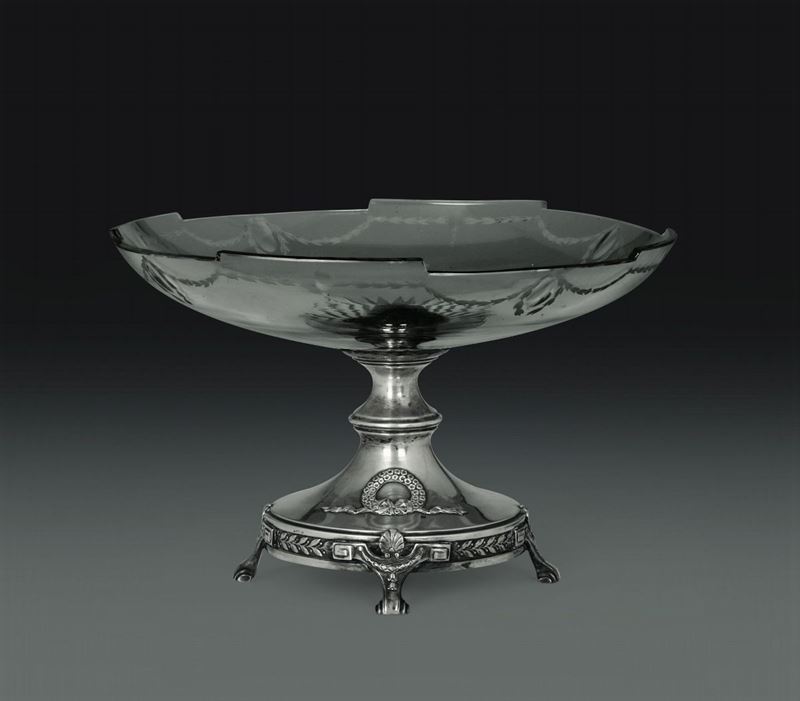 Centrotavola in argento e cristallo molato. Germania XIX-XX secolo  - Asta Argenti - Cambi Casa d'Aste