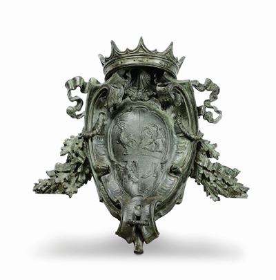 Monumentale Stemma dei Conti Poldi Pezzoli. Bronzo Fuso, Cesellato e Patinato. Fonditore Italiano...