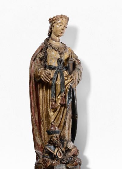 Santa Caterina da Alessandria Legno Policromo e Dorato Scultore Rinascimentale della Prima Metà d...