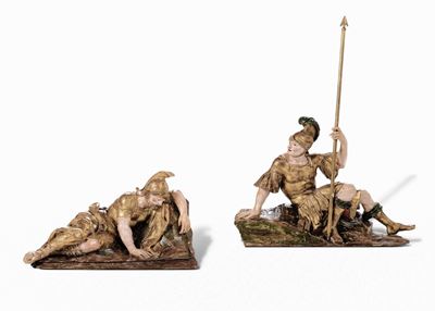 Due Centurioni di Guardia al Santo Sepolcro. Legno Policromo e Dorato. Spagna, Metà del XVI Secol...