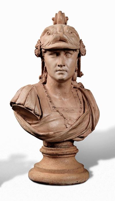 Busto in Terracotta Raffigurante Marte. Plasticatore Neoclassico. Italia o Francia XIX Secolo
